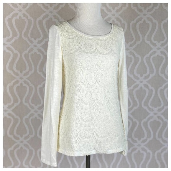 LC Lauren Conrad Tops - Lauren Conrad Ivory Lace Knit Top